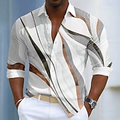 baratos Estampa Geométrica-Homens Geométrica Linhas / Ondas Arte abstrata Camisa Social camisa de botão Manga Longa Moda Casual Diário Ao ar livre Streetwear Primavera Outono Aberto para a Lateral Impressão 3D Camisa tipo linho