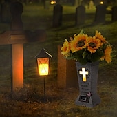 cheap Ground Lights-Cemetery Vase with Solar Cross LED, Decorations for Grave, Headstones Vases for Fresh/Artificial Flowers, Memorial Gifts