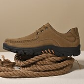 abordables Zapatos Informales con Cordones-Zapatos con cordones de piel sintética de ante color caqui para hombre, zapatillas informales antideslizantes y resistentes para senderismo y actividades al aire libre.