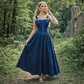cheap Dresses-Vintage Medieval Renaissance Long Length Dress Fairy Lace up A-Line Fancy Dress Women's Fantasy Halloween Carnival Masquerade Renaissance Fair LARP Retro Theme Party Adults Dress