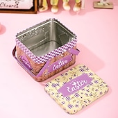 cheap Easter-Easter Bunny Tin Carry Basket, Colorful Metal Rabbit Storage Box with Handle, Creative Easter Decoration Treat Gift Container