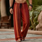 ieftine Pantaloni casual cu imprimeu pentru bărbați-Bărbați Geometric Dungi Culoare gradient Pantaloni Pantaloni casual Pantaloni largi Talie medie Modă Casă În aer liber Vacanță Talie elastică cu șnur Pantaloni din material textil cu buzunare Var