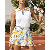 economico Set di Tennis Femminile-Per donna Floreale Set sportivo Set da tennis Gonne da tennis Maglia da tennis 2 Pezzi Senza Maniche Patchwork Stampato Traspirante Pallavolo Tennis Golf Collo ripiegato Gonna Vestito Viola scuro