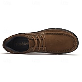 abordables Zapatos Informales con Cordones-Zapatos con cordones de piel sintética de ante color caqui para hombre, zapatillas informales antideslizantes y resistentes para senderismo y actividades al aire libre.