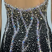 cheap Figure Skating Dresses-Figure Skating Dress Women's Ice Skating Dress Black Patchwork Asymmetric Hem Stretchy Training Competition Skating Wear Classic Crystal / Rhinestone Sleeveless Ice Skating Figure Skating