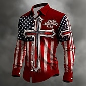 Χαμηλού Κόστους Πατριωτικά 250 Μπλουζάκια-Ανδρικά 4η Ιουλίου 250ή επέτειος των ΗΠΑ Cruce Σημαία των ΗΠΑ Πουκάμισο Πουκάμισο με κουμπιά Μακρυμάνικο Πατριωτικό Αργίες Καθημερινά Άνοιξη Φθινόπωρο Απορρίπτω 3D εκτύπωση Λινό σαν πουκάμισο Μαύρο 1