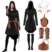 voordelige Outfits-Set Retro vintage Middeleeuws Renaissance Jurken Wapens en Harnassen Ceintuur met accessoires Lange Mouwen Fee Kostuum Dames Halloween Carnaval Maskerade Renaissance beurs Retro themafeest Volwassenen