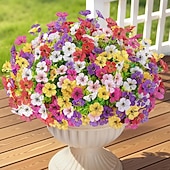  24 csokor művirág kültéri és beltéri használatra, 6 színű vegyes műanyag művirágok százszorszépből eukaliptusz levelekkel, otthoni kerti dekorációhoz, verandára, ablakládába