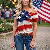  250-årsjubileum i USA Retro / vintage 1980erne T-skjorte Enskuldret Korte ermer USA Flagg Kostyme Dame 4. juli Uavhengighetsdagen Voksne T-Trøye