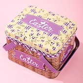 cheap Easter-Easter Bunny Tin Carry Basket, Colorful Metal Rabbit Storage Box with Handle, Creative Easter Decoration Treat Gift Container