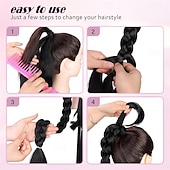 tanie Kucyki-Długi warkocz z kucykiem i gumką do włosów, DIY, owinięty wokół syntetycznej opaski do włosów, naturalny, miękki i puszysty styl dla kobiet, do codziennego noszenia, 34 cale, mieszany brąz