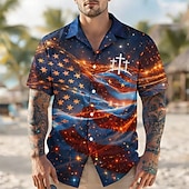  Per uomo 4 luglio, 250° anniversario degli Stati Uniti Croce Bandiera degli Stati Uniti Camicia Camicia con colletto cubano Camicia con Bottoni Manica Corta Patriotico Ferie Estate Primavera Camicia
