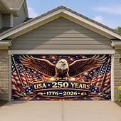 preiswerte 250. Jubiläum-Garagentorabdeckung zum 250. Jahrestag der USA, patriotische Dekoration mit Adler und Flagge, große Garagentordekoration, Dekoration für Partys zum Unabhängigkeitstag im Innen- und Außenbereich