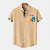 economico Classico-Per uomo Camicia Camicia di lino Camicia Estiva Camicia da Spiaggia Camicia con Bottoni Piante Ferie Abbigliamento quotidiano Blu Rosa Verde Cachi Manica Corta Collo ripiegato Estate Abbigliamento