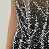 cheap Figure Skating Dresses-Figure Skating Dress Women's Ice Skating Dress Black Patchwork Asymmetric Hem Stretchy Training Competition Skating Wear Classic Crystal / Rhinestone Sleeveless Ice Skating Figure Skating