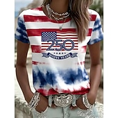  Koszulka patriotyczna dla kobiet z okazji Dnia Niepodległości Amerykańska rocznica nadruk graficzny flaga narodowa vintage elegancka klasyczna krótki rękaw okrągły dekolt regularne bluzki codzienne