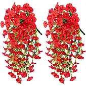 お買い得  造花-4個の吊り下げ式人工アサガオのつる、UV耐性造花、屋外用、玄関ポーチの庭の結婚式用の造花、造花のつる、夏の屋内屋外装飾