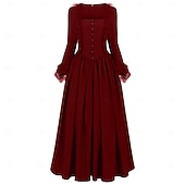 levne Šaty-Viktoria Tarzı Středověké Renesanční Šaty Fancy kostým Plesové Dlouhé rukávy Královský oděv Hranatý Maškarní kostým Dámské Fantazie předvečer Všech svatých Karneval Výkon LARP Ren Faire Dospělé Šaty