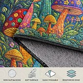cheap Doormats-Faux-Embroidered Mushroom Doormat Magical Vibrant Forest of Colorful Toadstools Welcome Mat for Entryway