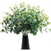 abordables Plantas y Vegetación Artificial-4 paquetes de tallos de eucalipto artificiales, hojas de eucalipto dólar de plata falsas, ramas verdes para arreglos florales. &amp;decoración del hogar