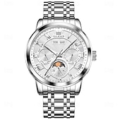 お買い得  機械式腕時計-OLEVS 男性 機械式時計 クリエイティブ 贅沢 ファッション ビジネス スケルトン 自動巻き トゥールビヨン ムーンフェイズ表示 ステンレス レザー 腕時計