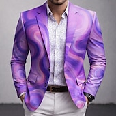 ieftine Sacouri imprimate pentru bărbați-Bărbați Geometică Jachetă blazer Palton Comfortabil Respirabil Artistic Casual Casual Zilnic Petrecere Imprimare 3D Nasturi Multi Buzunare Toamna iarna Vară Cresătură Manșon Lung Albastru piscină Mov