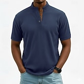 billige Cordfløy T-skjorter-Herre Kordfløyel skjorte T-skjorter Kortermet Helfarge عادي Gammeldags stil Henley Knapper Høy krage Henley Avslappet Daglig utendørs Sommer Vår Vår &amp; Vinter Svart kaffe Grå Henley T-skjorte