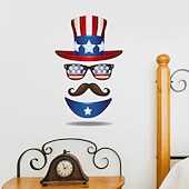 billige USA 250.-2-pakning med patriotisk dørklistremerke til uavhengighetsdagen 4. juli, veggklistremerker med onkel Sam-hatt, solbriller og bart, rød, hvit og blå, selvklebende dekor til hjemmekontor,