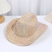 preiswerte Partybedarf-Neongrüner Strass-Cowboyhut für Damen, glitzernder Weltraum-Cowgirlhut mit funkelnden Kristallen, Disco-Partyhut für Musikfestivals, Junggesellinnenabschiede, Kostümaccessoires zum St. Patrick's Day