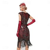 お買い得  1920年代のドレス-20代の轟音 1920年代風 膝丈 ドレス フラップワンピース セット ノー・スリーブ グレートギャツビー チャールストン プラスサイズ タッセル フェザー Ｖネック 仮装 女性用 カーニバル 新年 マスカレード パーティー スピークイージー マスカレード 成人 1×ネックレス ドレス グローブ