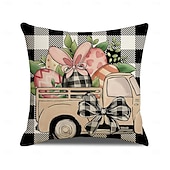 cheap Throw Pillows &amp; Covers-Set of 4 Happy Easter Bunny Egg Pillow Covers Linen Throw Cushion Covers Spring Holiday Decorative Sofa Home Pillow Covers