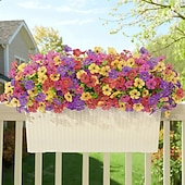  24 csokor művirág kültéri és beltéri használatra, műanyag művirágok százszorszépekkel és eukaliptusz levelekkel otthoni kerti dekorációhoz, verandára, ablakládába (mix fukszia lila színben)