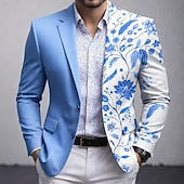 baratos Blazers Impressos Masculinos-Homens Estampa floral Jaqueta Blazer Casaco Da Moda Confortável Respirável Artistíco Casual Casual Diário Formal Impressão 3D Botões Bolso multi Outono &amp; inverno Primavera Entalhe Manga Longa Azul