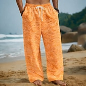 baratos Calça Casual Estampada Masculina-Homens Geométrica oceano Ondas Calças Calças largas Calça casual Cintura Média Havaiana Ao ar livre Férias Roupa de Praia Cintura elástica com cordão Calças de linho com bolsos Verão Primavera