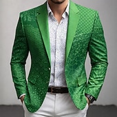 cheap Men's Printed Blazers-Men's Graphic Blazer Jacket Coat Comfortable Breathable Artistic Casual Daily Party Evening Wear Festival 3D Print Buttons Multi Pocket Fall &amp; Winter Spring Notch Long Sleeve Blue Purple Green