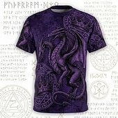 voordelige T-shirts met dierenprint-Retro jaren 90 paarse meerkoppige draak hydra magische cirkel runen 3D graphic t-shirt heren vintage gothic occult korte mouw t-shirt kleding S M L XL XXL XXXL