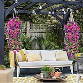 お買い得  造花-4個の吊り下げ式人工アサガオのつる、UV耐性造花、屋外用、玄関ポーチの庭の結婚式用の造花、造花のつる、夏の屋内屋外装飾