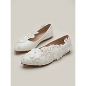 cheap Bride-Women's Ivory Lace Floral Pearl Flat Shoes, Romantic Bridal Flats for Outdoor Garden Weddings