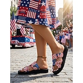  Sandales plates légères pour femmes, à imprimé drapeau américain et brides croisées, idéales pour la fête nationale américaine, le 250e anniversaire et un style streetwear décontracté.