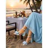 cheap Women-Women's Purple Bow Detail Block Heels, Elegant Footwear for Resort Evenings and Formal Gatherings