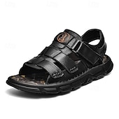 cheap Outdoor Sandals-Men's Faux Leather Velcro Strap Sandals, Breathable and Adjustable for Summer Vacations, Beach Days and Relaxed Casual Wear