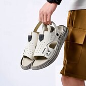 abordables Sandales décontractées-Sandales en cuir vert olive pour homme, à bride ajustable, antidérapantes et confortables, idéales pour la plage, la randonnée et le quotidien.
