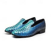 halpa Loafers-Miesten vihreät ja ruskeat käärmekuvioiset nahkaiset loaferit, slip-on-muodinmukaiset kengät yökerhoihin, juhliin ja rohkeisiin muotilausuntoihin