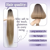 halpa Poninhännät-kiristysnyörillä poninhäntäpidennykset, pitkät suorat poninhännät, luonnollisen pehmeät klipsiponinhännät naisille, synteettiset hiuslisäkkeet, ombre, mustasekoitus, vaaleat