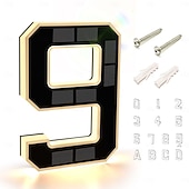 baratos Candeeiros Luzes de Exterior-Luminária de parede solar externa de 9 polegadas com endereço, à prova d'água IP44, luz LED com número para jardim, varanda, casa de campo, rua, placa luminosa com número da casa, luz decorativa