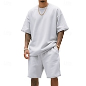 tanie Zestawy koszulek męskich Basic-Męskie T-shirt Garnitury 2 sztuki stroje Koszulka i spodenki Krótki rękaw Półgolf Lato Równina Moda Codzienny 2-częściowa Codzienny Urlop Dzienne zużycie Zgniła zieleń Czarny Biały Top Tee dla