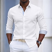 economico Camicie eleganti da uomo-Per uomo Camicia Camicia elegante Camicia con Bottoni Tinta unica Quotidiano Affari Blu chiaro Verde chiaro Blu marino Manica Lunga Collo ripiegato Tutte le stagioni Abbigliamento Patchwork