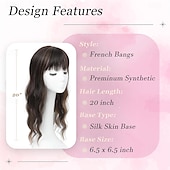 ieftine Breton-Acoperiș de păr 360° 3D pentru femei cu coroană subțire, păr ondulat și creț, lungime de 50 cm, breton cu clipsuri, maro închis, castaniu amestecat, 50 cm, breton franțuzesc