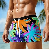 baratos Plantas e Flores Tropicais-Homens Plantas Tropicais Folhas de palmeira de coco Shorts de Natação Bermuda de Surf Calção de Banho Cintura Média Havaiana férias na praia Com Cordão com forro de malha Cintura elástica Designer