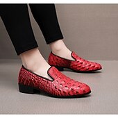 abordables Mocasines-Zapatos sin cordones con estampado de cocodrilo rojo de piel sintética para hombre, elegantes y cómodos para ocasiones formales e informales.